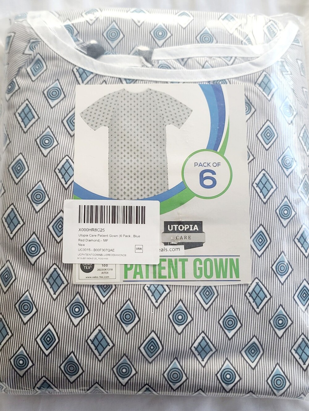 Utopia Care Patient Gowns 6 Pack Unisex Diamonds Fits Up To 2XL New In Package